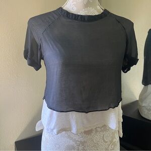 Aryn K Black and White Sheer Crop Top